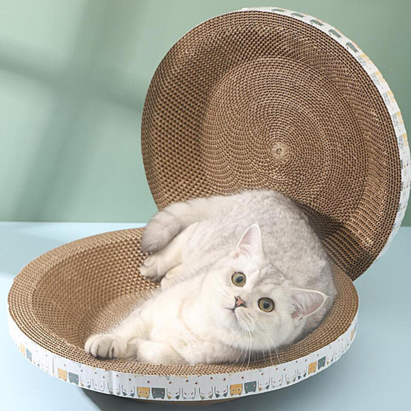 猫抓板纸板,碗形猫抓板,适用于室内猫,圆形猫抓板瓦楞休息室猫床（带猫薄荷）