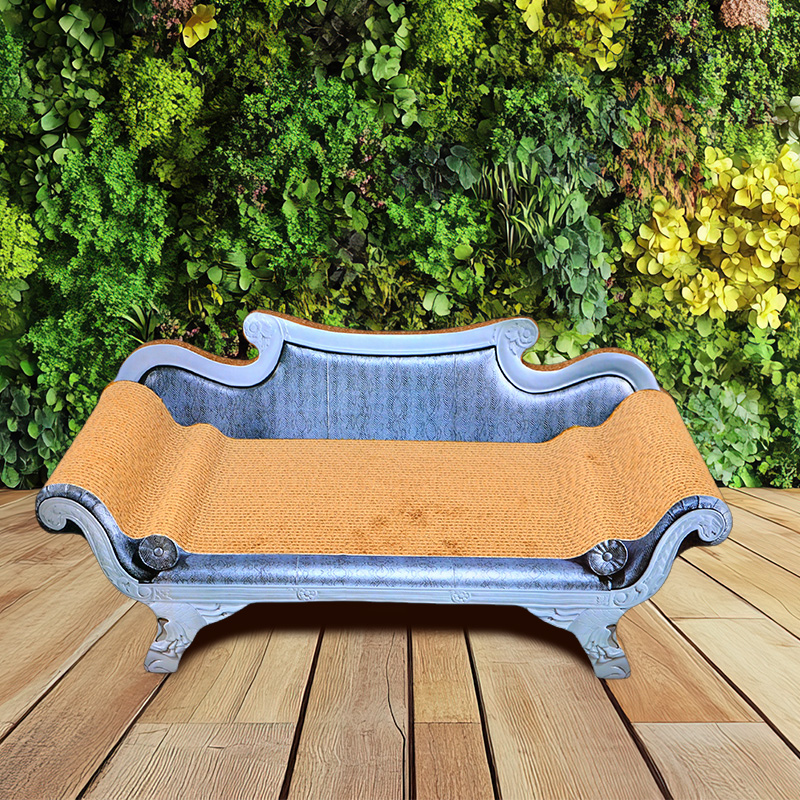 Blue Backrest Cat Sofa Scratcher Bed Cardboard Faux Imperial Bed Corrugated Cardboard Replaceable Cat Scratcher (Vintage Sofa, Free Catnip)